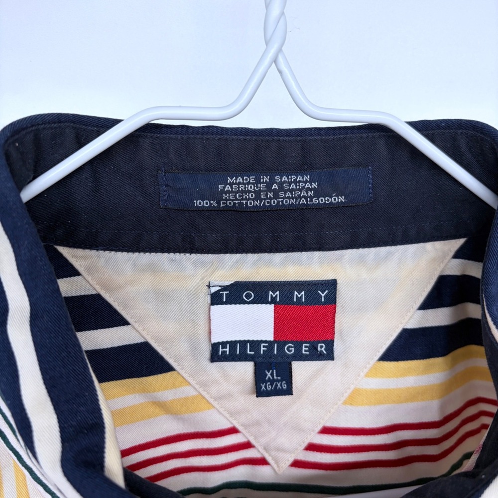 Vintage 90s Tommy Hilfiger Striped Button Up Shirt XL Colorful Multicolor Mens - Picture 6 of 7